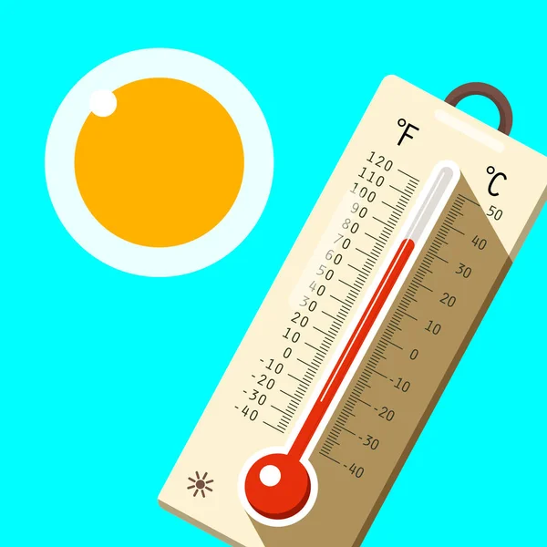青い空と日温度計は熱い夏の日のシンボルです。ベクトル. — ストックベクタ