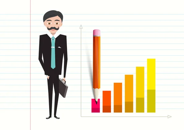 (Inggris) Business Man with Case and Success Graph on Notebook Paper Vector Illustration - Stok Vektor