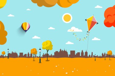 Sonbahar boş Şehir Parkı. Vektör düz tasarım manzara arka plan.