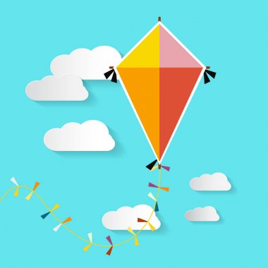 Mavi Gökyüzü bulutlu uçurtma. Vektör.