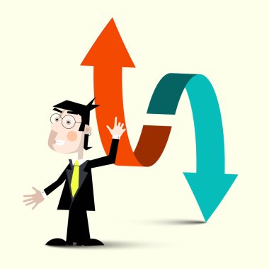 İle adam yukarı ve okları çift. Vektör işadamı.