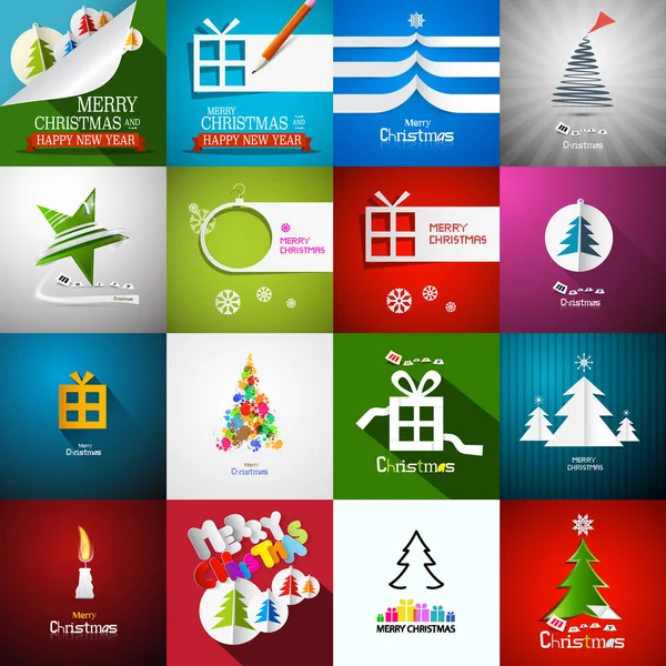 Christmas Cards Set - Vector Paper Cut Xmas Greeting Card Collection — Stock Vector