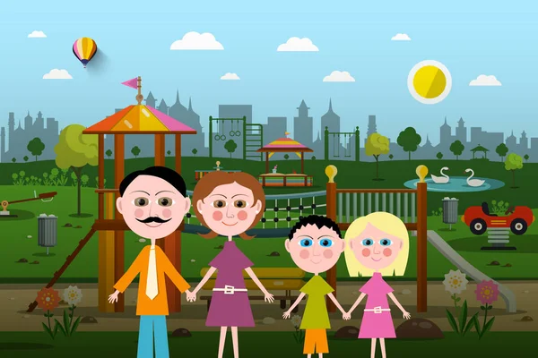 Familie mit Spielplatz im Hintergrund — Stockvektor