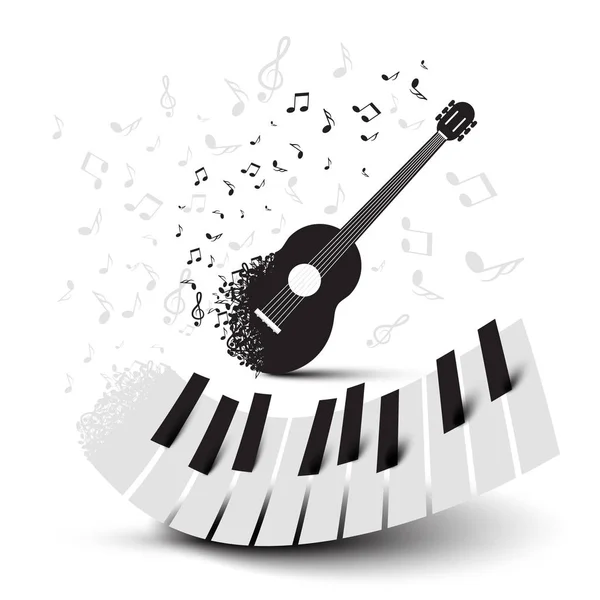 Zongora billentyűk, gitár, jegyzetek — Stock Vector