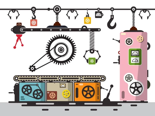 Line of Production. Vector Factory Interion with Cogs. — Stock Vector