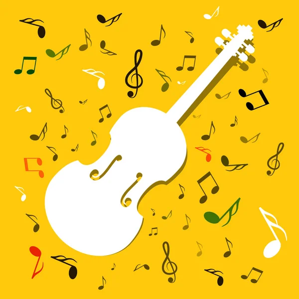Vita violiner med noter på gul bakgrund. Vector musik bakgrund. — Stock vektor