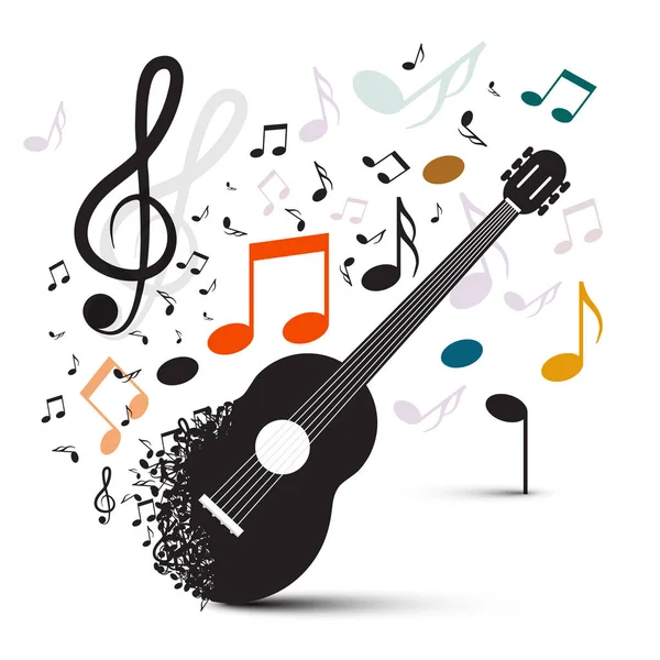 Guitar with Notes on White Background — Stock Vector