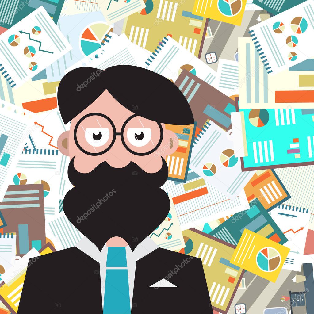 Hipster Man with Paperwork Background