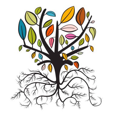 Ağaç renkli yaprakları ve kıvrılmış kökleri ile