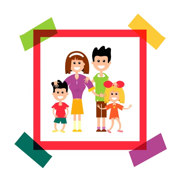 Lycklig Familj Papper Ram Foto Vektorillustration — Stock vektor