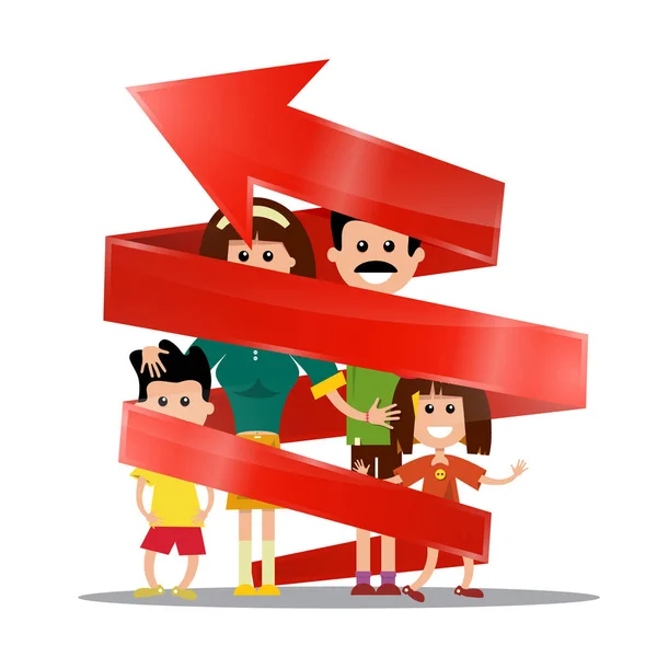 Familia Dentro Flecha Roja Símbolo Del Concepto Planificación Futura — Vector de stock