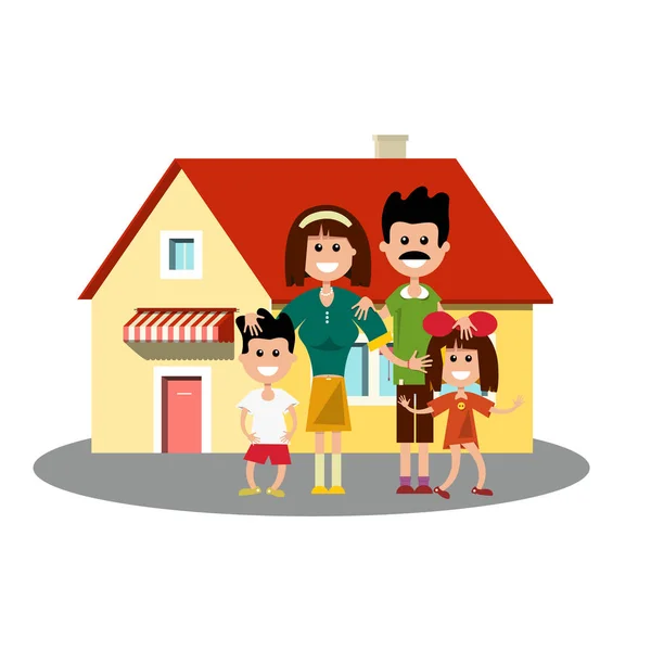 Icono Casa Con Familia Feliz — Archivo Imágenes Vectoriales