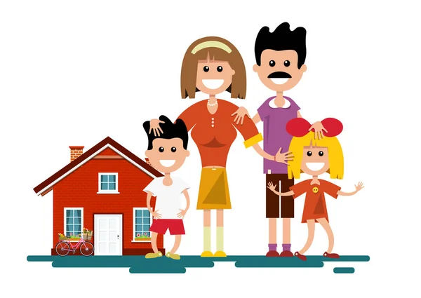 Rodina s domem. Vektorové ilustrace, samostatný. — Stockový vektor