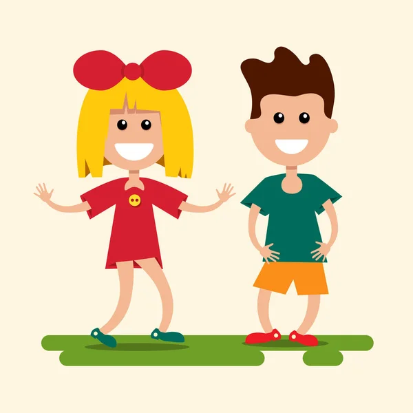 Boy and Girl. Vector Flat Design Kids Cartoon. — Stock Vector