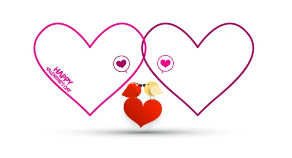 Outline Hearts with Birds and Red Heart. Carte vectorielle Saint-Valentin. Valentine . — Image vectorielle