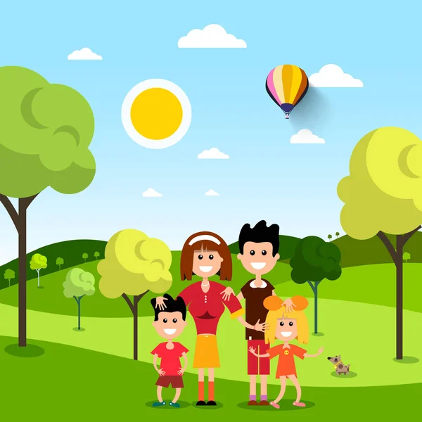 Familie in Park. Mensen op het veld. Vectorillustratie-plat ontwerp. — Stockvector