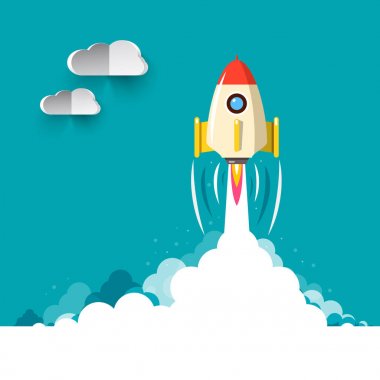 İş Rocketship başlangıç sembolü. Roket fırlatma vektör düz tasarım çizim.