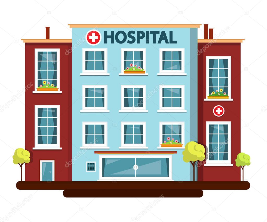 Hospital Vector Flat Design Building Isolated on White Background