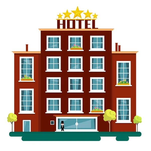Ilustração do hotel do projeto liso do vetor isolado no fundo branco. Hotéis . —  Vetores de Stock
