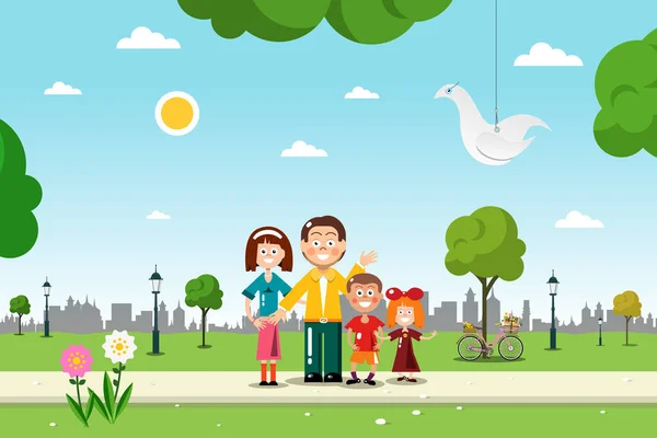 Familj i stadsparken. Vetor platt Design Illustration. — Stock vektor