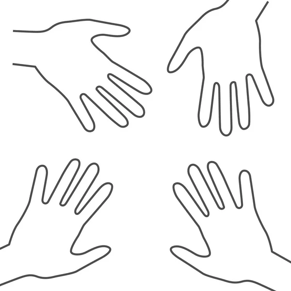 Manos humanas. Esquema vectorial Símbolos de mano de palma . — Vector de stock