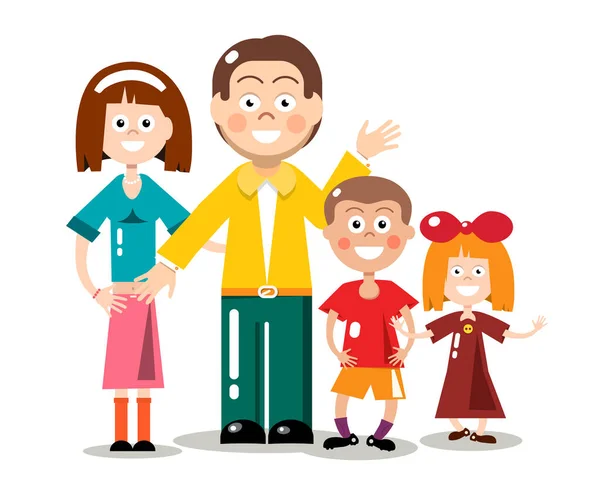 Família feliz isolado em fundo branco. Projeto plano vetorial Desenhos animados . — Vetor de Stock