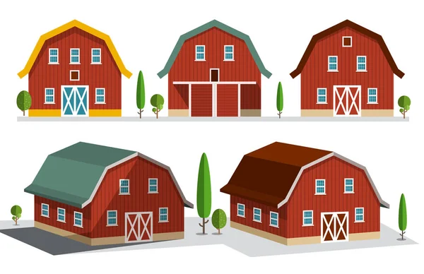 Casas en Granja. Concepto de Agricultura. Conjunto de edificios vectoriales. Escena rural . — Vector de stock