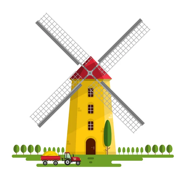 Windmühle isoliert auf weißem Hintergrund — Stockvektor