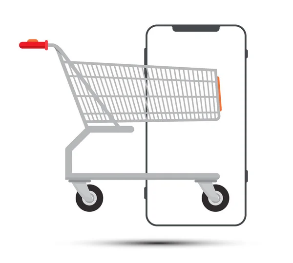 Shopping Cart with Smartphone Outline. Vector Isolated Symbol. — Stock Vector