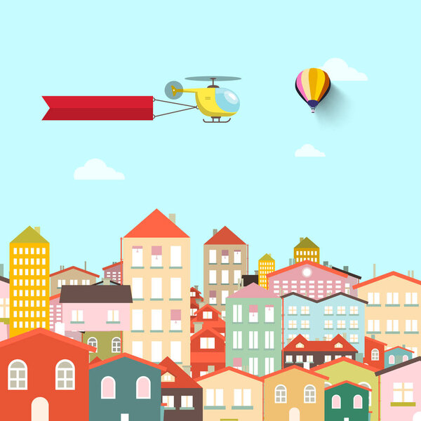 Town with Buildings. Vector Abstract Flat Design City.