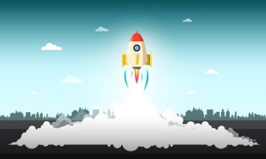 Roket fırlatma illüstrasyon soyut kentsel peyzaj zemin üzerine ile