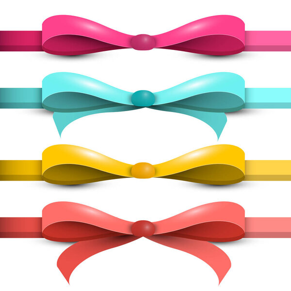 Bow - Ribbon Vector Set. Colorful Bows - Ribbons Illustration Isolated on White Background.
