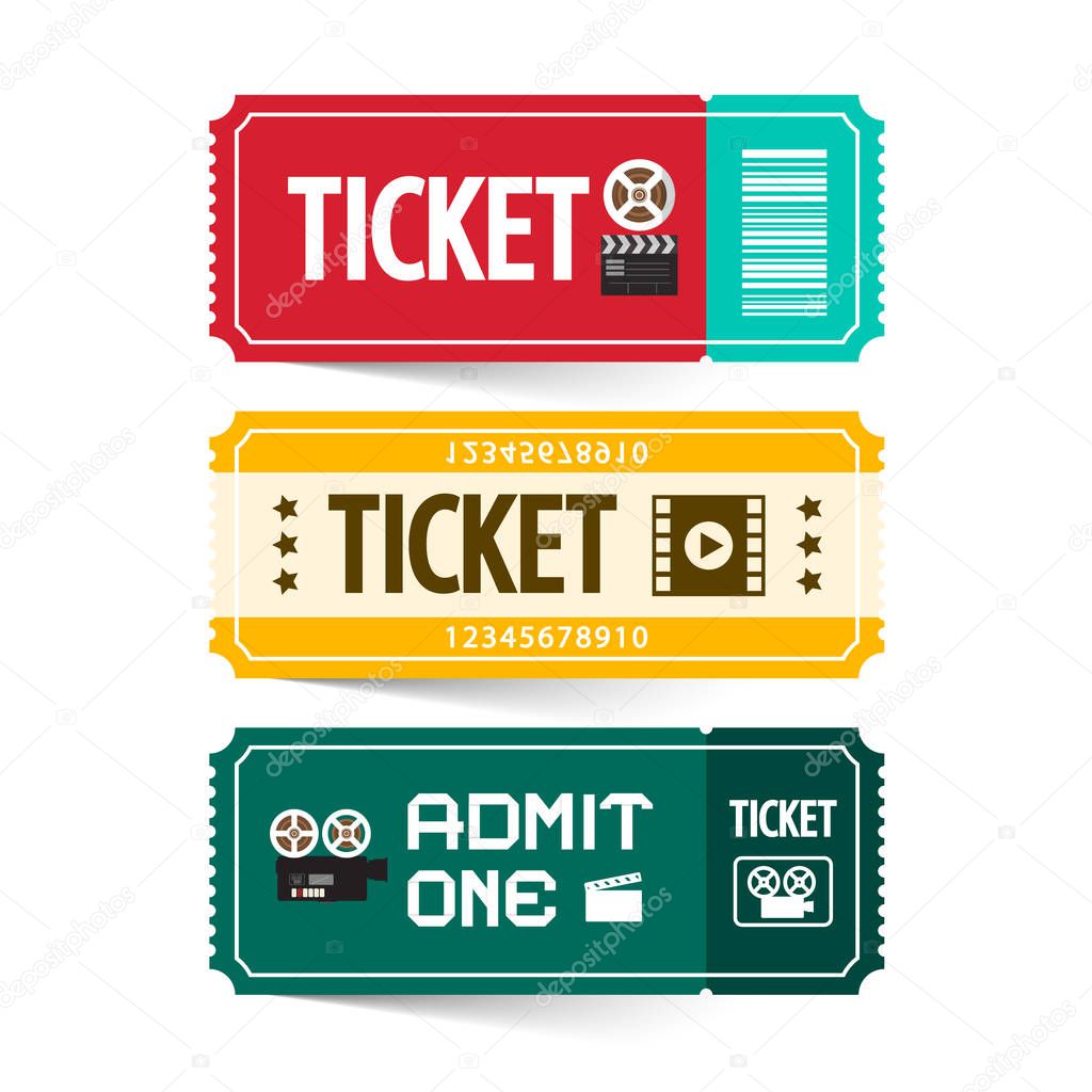 Retro Paper Tickets Set Isolated on White Background. Admit One Ticket.