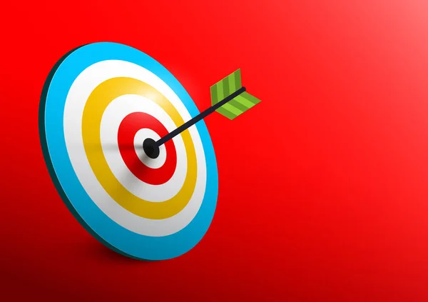 3D hedef - Bullseye ok - kırmızı zemin üzerine Dart ile vektör. İş başarı simgesi. — Stok Vektör