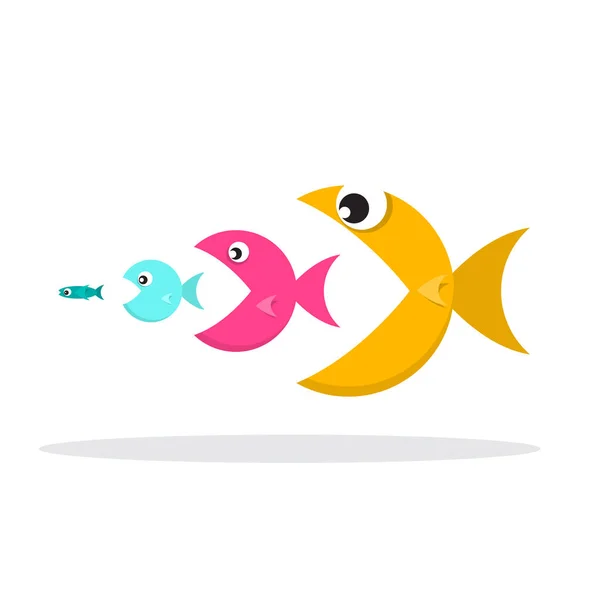 Peixes comem peixes isolados em fundo branco — Vetor de Stock