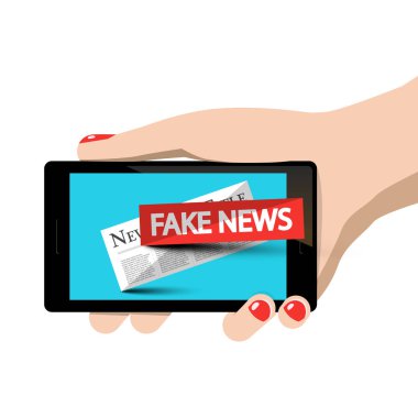 Kadın elinde cep telefonu haber sembolü sahte