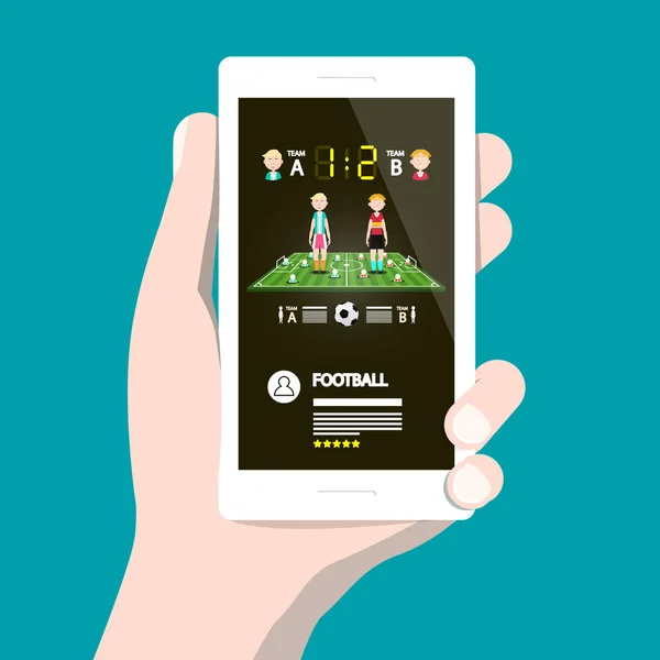 Football Game on Cellphone. Vector Soccer App on Smartphone. — Stock Vector