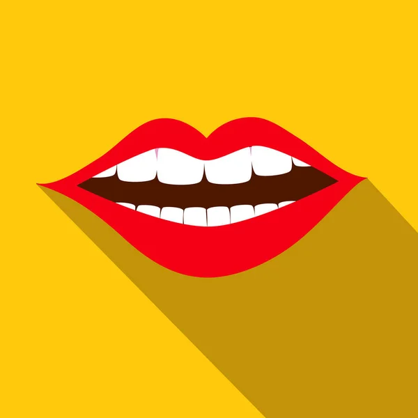 Boca vermelha de design plano com dentes brancos em fundo amarelo - Vector — Vetor de Stock