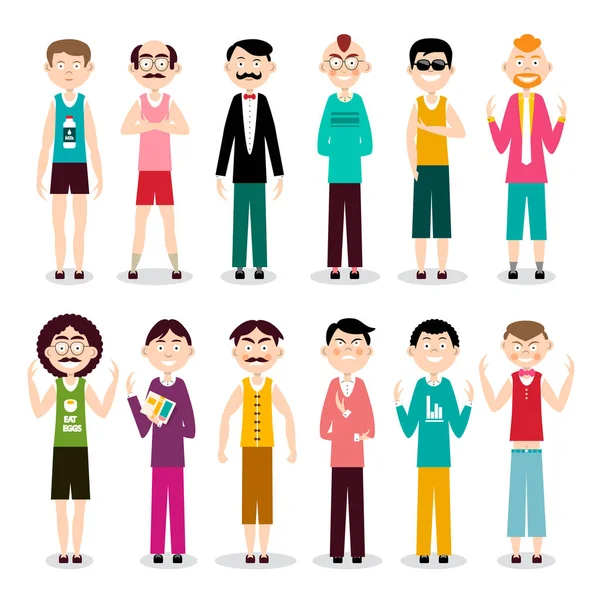 Men Characters. Vector Flat Design Funky Man Set. — Stock Vector