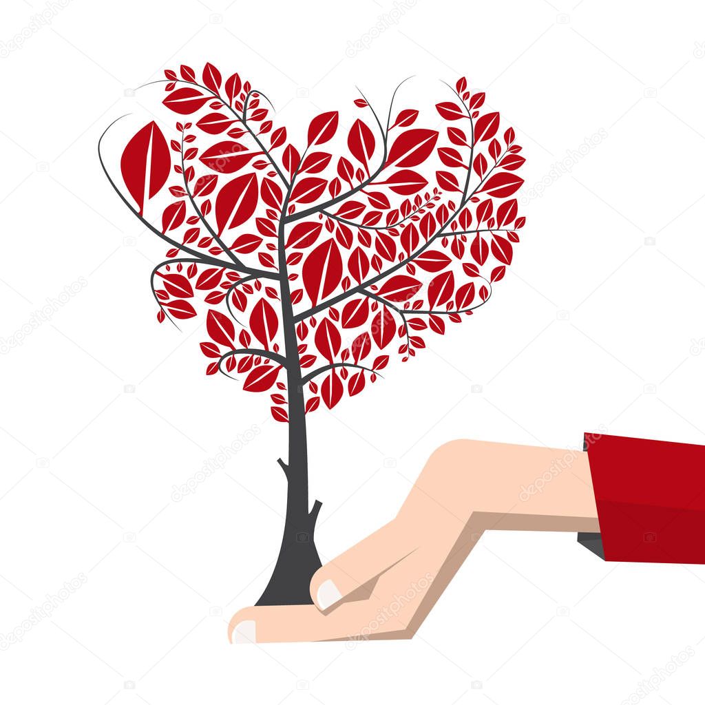Tree in Human Hand - Vector Earth Day Symbol