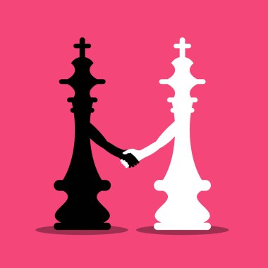 Siyah ve beyaz satranç tutuşup pembe bir arka plan üzerinde Kings. Vektör satranç oyun simgesini çizin.