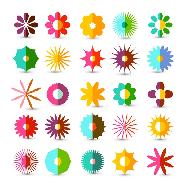 Colorful Flowers Set. Vector Flower Symbol Isolated on White Background. — Stock Vector