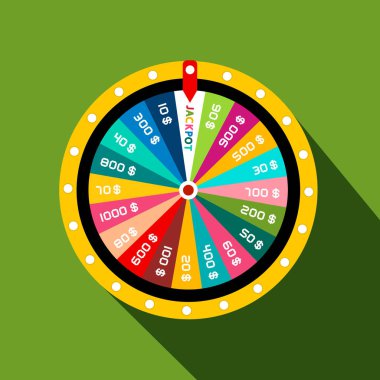 Çarkıfelek Jackpot vektör düz tasarım simgesi olan yeşil zemin üzerine