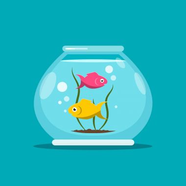 Fishbowl balıkta. Akvaryum vektör çizim.