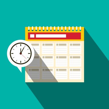 Saatli takvim simgesini. Zamanlama düz tasarım sembolü. Uyarı mektubu vektör çizim.