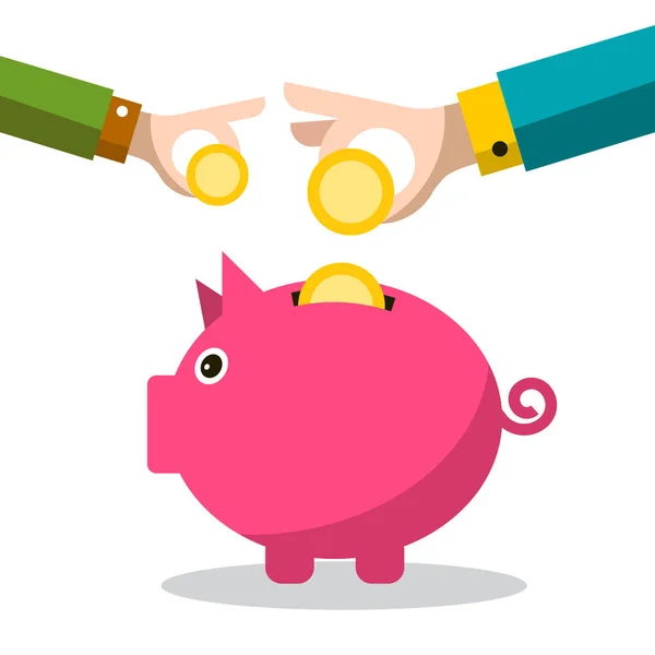 Piggy Bank Icon with Coins in Hands — Stock Vector