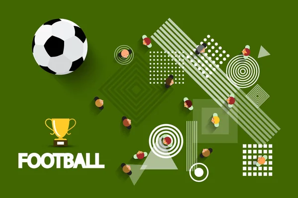 Vector Football - Campo de jogos de futebol com bola e Copa de Ouro. Vista aérea do campo com formas abstratas no solo — Vetor de Stock