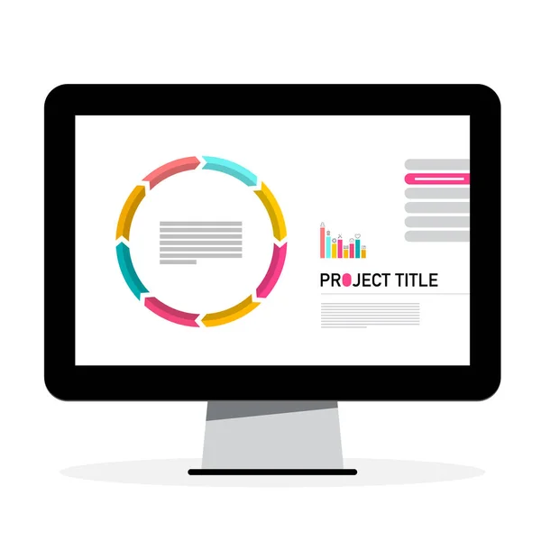 Vector Business Web Design Presentation on Computer Screen. Vector Flat Design Infographics Layout. Company Project Data. — Stock Vector