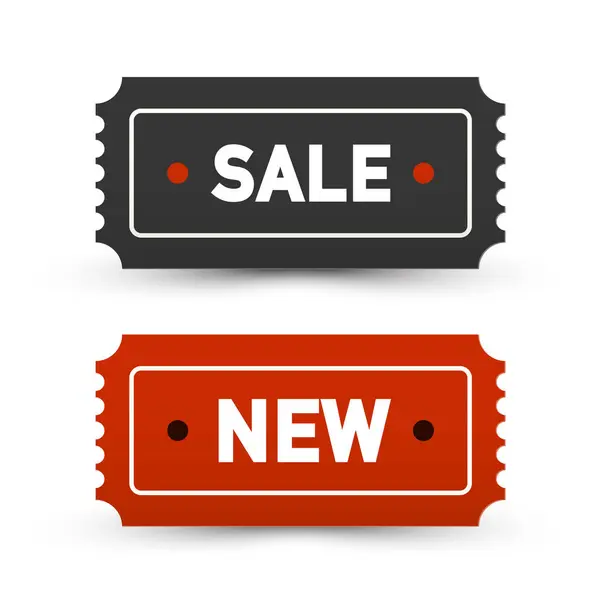 Verkoop en nieuwe Tickets - Business etiketten Set. Vector papier pictogrammen. — Stockvector