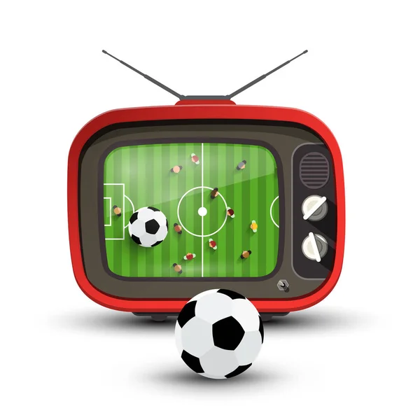 Ποδόσφαιρο στην τηλεόραση - διάνυσμα ποδόσφαιρο παιχνίδι με μπάλα στην τηλεόραση — Διανυσματικό Αρχείο